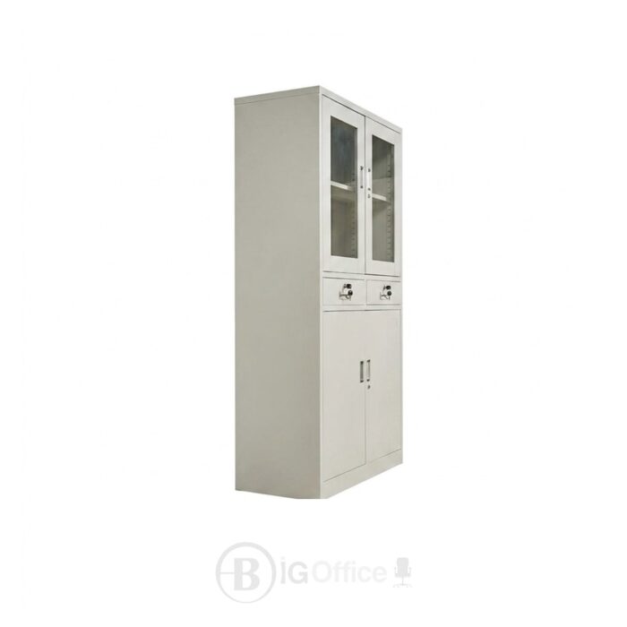 Armoire Bureau STORAGE GLASS - Cabinet Professionnel Blanc avec Vitrines & Double Rangement – Image 7