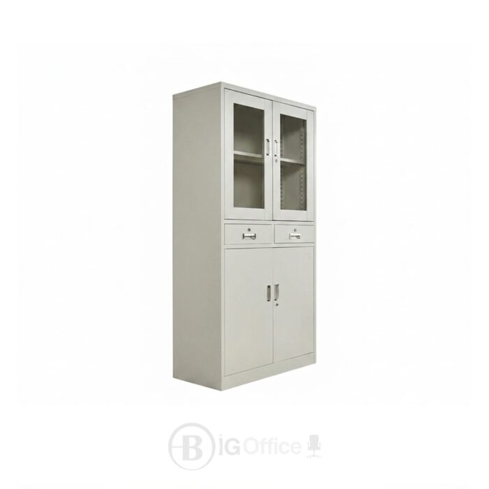Armoire Bureau STORAGE GLASS - Cabinet Professionnel Blanc avec Vitrines & Double Rangement – Image 8
