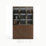 Armoire de bureau vitrée premium finition bois noyer
