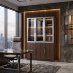 Armoire de bureau vitrée premium finition bois noyer – Image 5