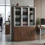 Armoire de bureau vitrée premium finition bois noyer – Image 6