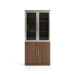 Armoire Exécutive NORDIC GLASS - Bibliothèque de Bureau Premium en Noyer avec Portes Vitrées Fumées
