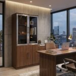 Armoire Exécutive NORDIC GLASS - Bibliothèque de Bureau Premium en Noyer avec Portes Vitrées Fumées – Image 5
