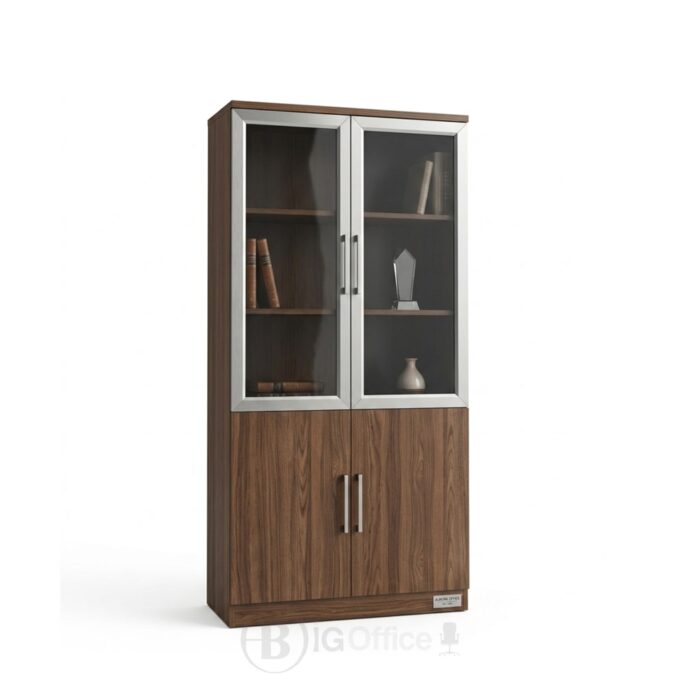 Armoire Exécutive NORDIC GLASS - Bibliothèque de Bureau Premium en Noyer avec Portes Vitrées Fumées – Image 2