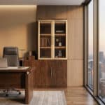 Bibliothèque Corporate VERTEX - Bibliothèque Professionnelle en Noyer Foncé avec Portes Vitrées Fumées – Image 4