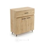 Buffet de rangement en bois naturel avec tiroir et portes - Design moderne minimaliste- H 106 x L 80 x P 35 cm – Image 2
