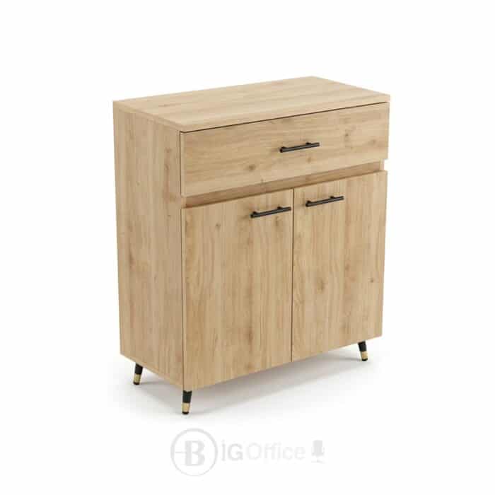 Buffet de rangement en bois naturel avec tiroir et portes - Design moderne minimaliste- H 106 x L 80 x P 35 cm – Image 2