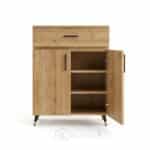 Buffet de rangement en bois naturel avec tiroir et portes - Design moderne minimaliste- H 106 x L 80 x P 35 cm – Image 3