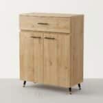 Buffet de rangement en bois naturel avec tiroir et portes - Design moderne minimaliste- H 106 x L 80 x P 35 cm – Image 9
