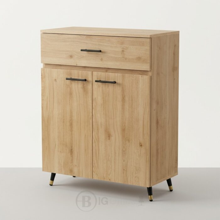 Buffet de rangement en bois naturel avec tiroir et portes - Design moderne minimaliste- H 106 x L 80 x P 35 cm – Image 9