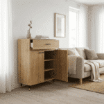 Buffet de rangement en bois naturel avec tiroir et portes - Design moderne minimaliste- H 106 x L 80 x P 35 cm – Image 10