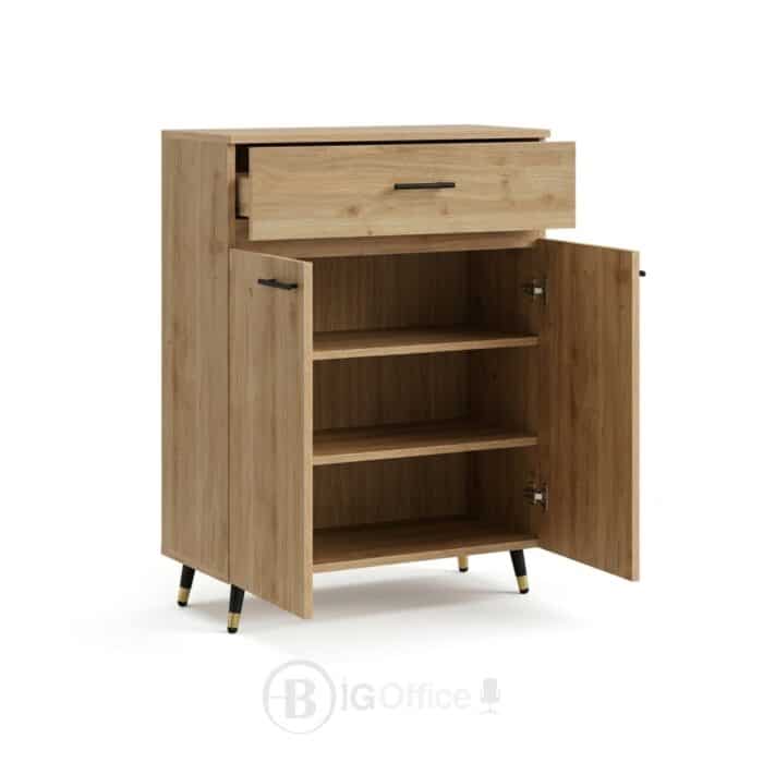 Buffet de rangement en bois naturel avec tiroir et portes - Design moderne minimaliste- H 106 x L 80 x P 35 cm – Image 4