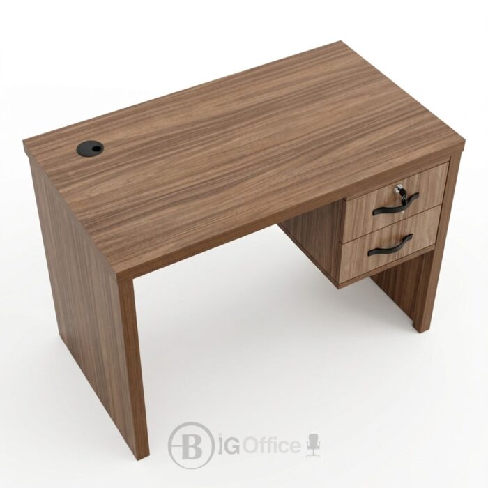 Bureau compact en bois noyer avec tiroirs et serrure - Design minimaliste- L 100 x P 50 cm – Image 2
