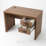 Bureau compact en bois noyer avec tiroirs et serrure - Design minimaliste- L 100 x P 50 cm – Image 3
