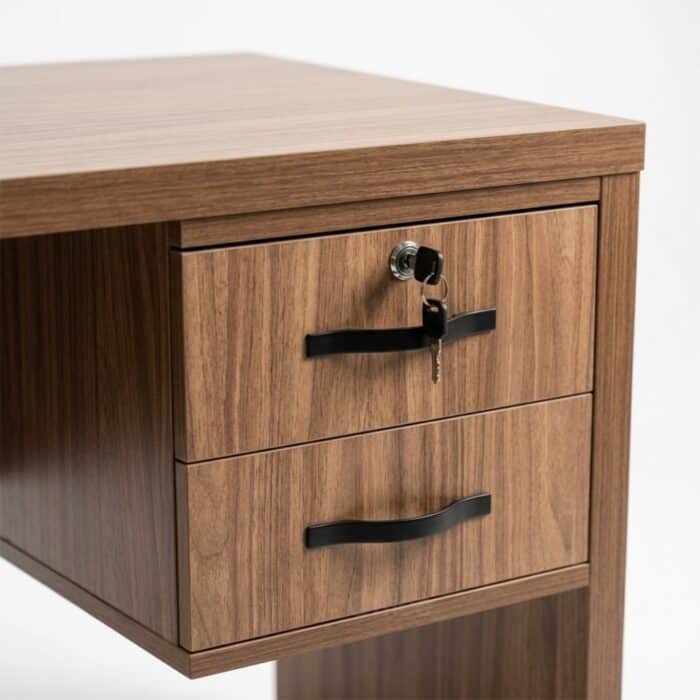 Bureau compact en bois noyer avec tiroirs et serrure - Design minimaliste- L 100 x P 50 cm – Image 4