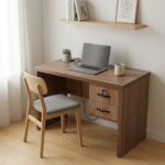 Bureau compact en bois noyer avec tiroirs et serrure - Design minimaliste- L 100 x P 50 cm – Image 7