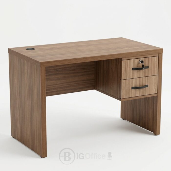 Bureau compact en bois noyer avec tiroirs et serrure - Design minimaliste- L 100 x P 50 cm – Image 6