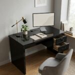 Bureau de bureau noir moderne avec tiroirs et serrure - Design minimaliste- L 120 x P 60 cm – Image 2