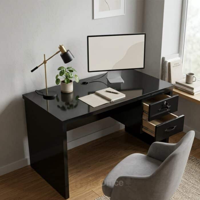 Bureau de bureau noir moderne avec tiroirs et serrure - Design minimaliste- L 120 x P 60 cm – Image 2