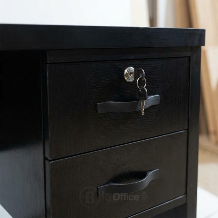 Bureau de bureau noir moderne avec tiroirs et serrure - Design minimaliste- L 120 x P 60 cm – Image 3