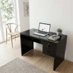 Bureau de bureau noir moderne avec tiroirs et serrure - Design minimaliste- L 120 x P 60 cm – Image 4