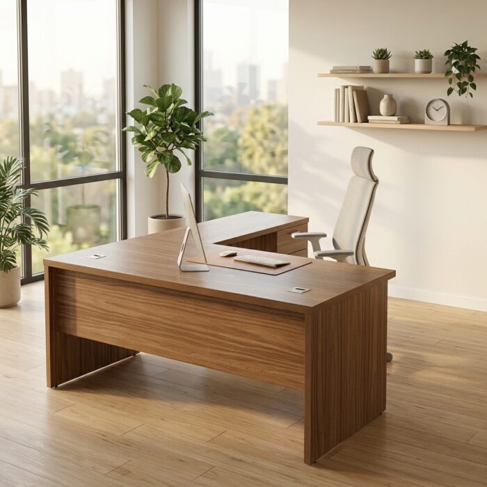 Bureau de direction en bois MDF avec caisson mobile et retour mobile – Image 4