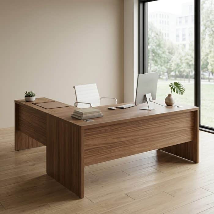 Bureau de direction en bois MDF avec caisson mobile et retour mobile – Image 2