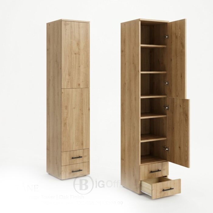 Colonne de rangement moderne en bois chêne clair avec tiroirs - Style scandinave – Image 4