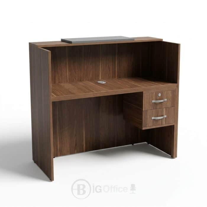 Comptoir d’accueil compact avec caisson verrouillable - Finition noyer foncé – Image 2