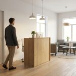 Comptoir d’accueil compact moderne avec tiroirs verrouillables - Finition chêne clair – Image 3