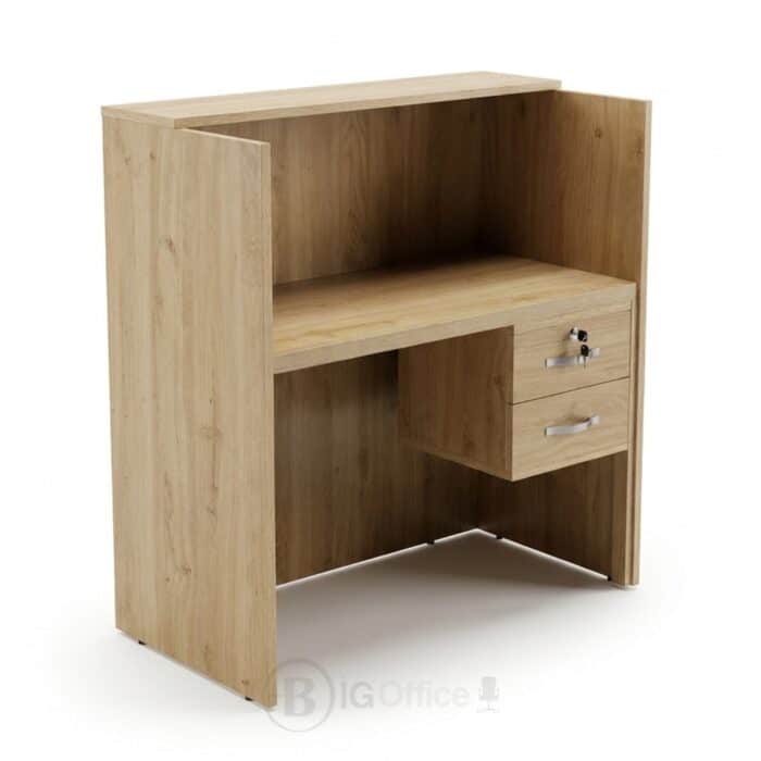 Comptoir d’accueil compact moderne avec tiroirs verrouillables - Finition chêne clair – Image 4