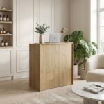 Comptoir d’accueil compact moderne avec tiroirs verrouillables - Finition chêne clair – Image 2