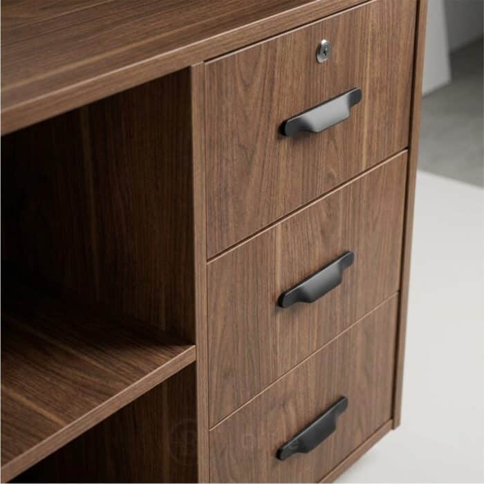 Comptoir de réception compact avec rangement - Finition noyer moderne – Image 6
