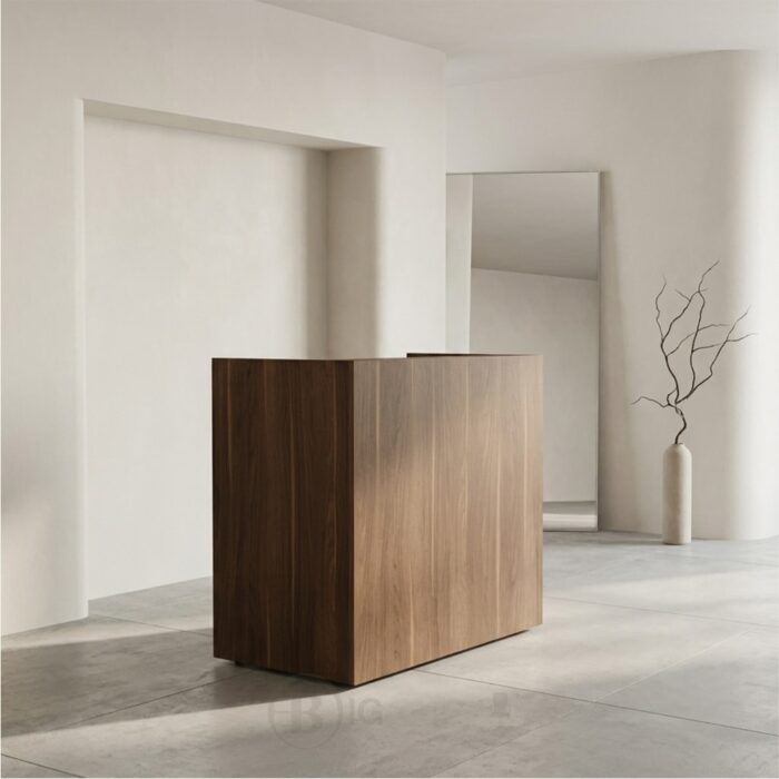 Comptoir de réception compact avec rangement - Finition noyer moderne – Image 2