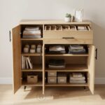 Meuble Buffet Bois Moderne avec Tiroir et Étagères - Style Contemporain - H 106 x L 100 x P 35 cm – Image 7