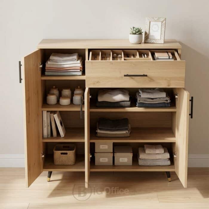 Meuble Buffet Bois Moderne avec Tiroir et Étagères - Style Contemporain - H 106 x L 100 x P 35 cm – Image 7