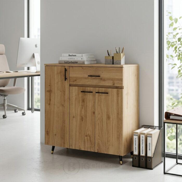 Meuble Buffet Bois Moderne avec Tiroir et Étagères - Style Contemporain - H 106 x L 100 x P 35 cm – Image 10