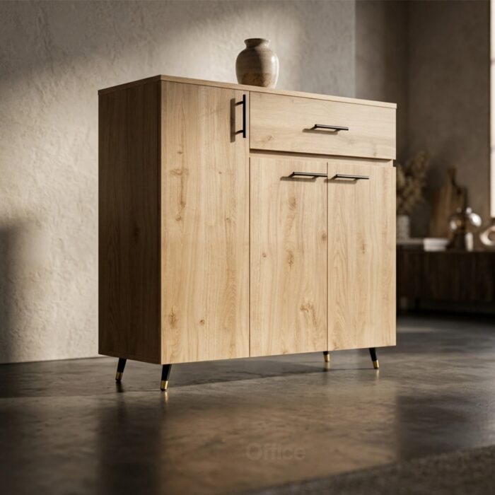 Meuble Buffet Bois Moderne avec Tiroir et Étagères - Style Contemporain - H 106 x L 100 x P 35 cm – Image 9