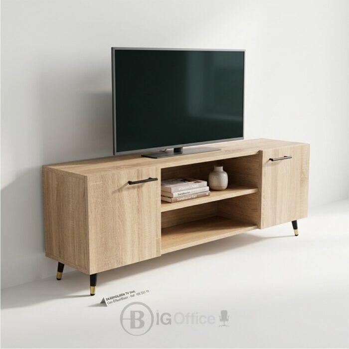 Meuble TV moderne en bois chêne clair avec rangements - Style scandinave – Image 6