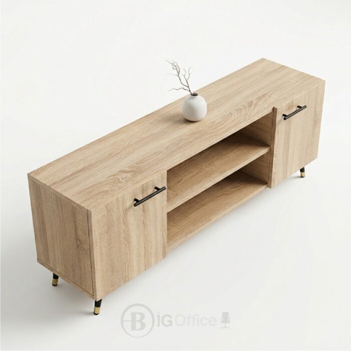 Meuble TV moderne en bois chêne clair avec rangements - Style scandinave – Image 9