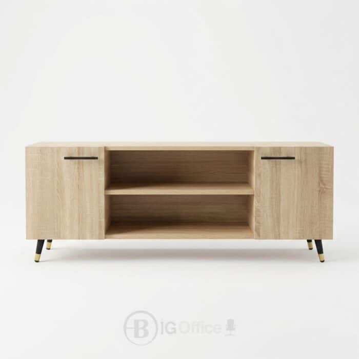Meuble TV moderne en bois chêne clair avec rangements - Style scandinave – Image 2