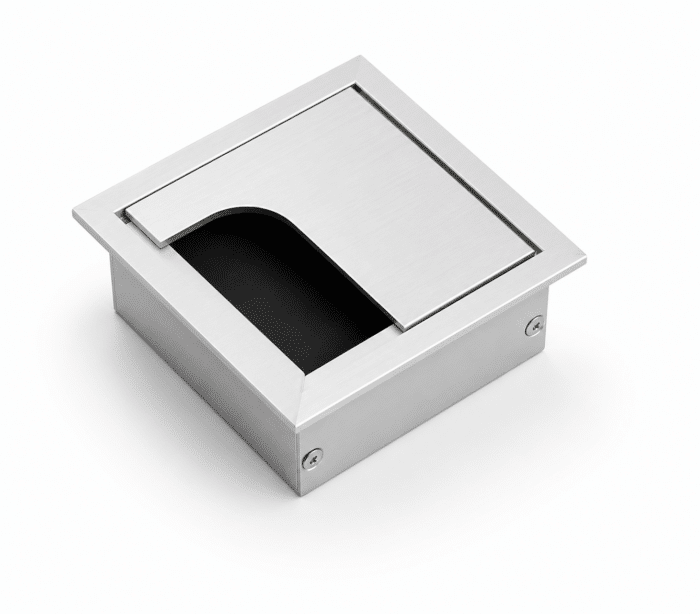 Passe-câbles de bureau métallique 8x8 cm avec ouverture rabattable – Image 2