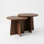Tables basses rondes gigognes effet noyer - Design minimaliste