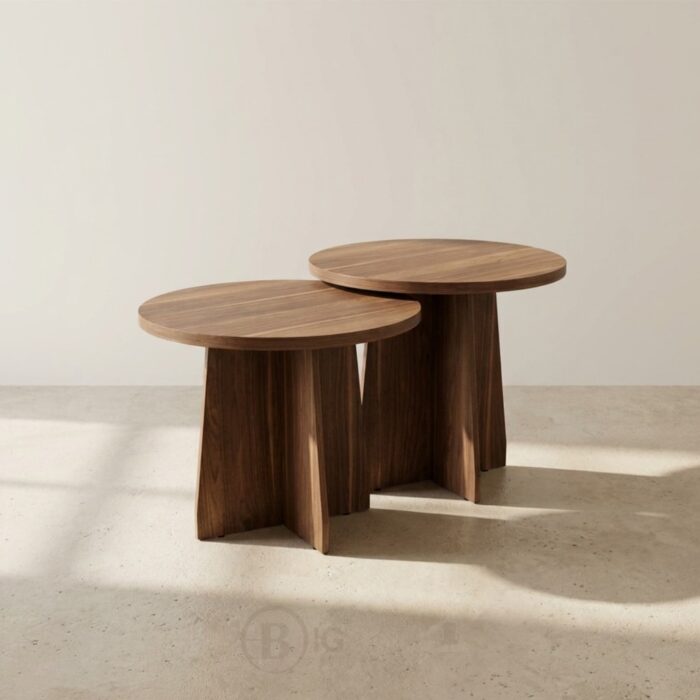 Tables basses rondes gigognes effet noyer - Design minimaliste – Image 2