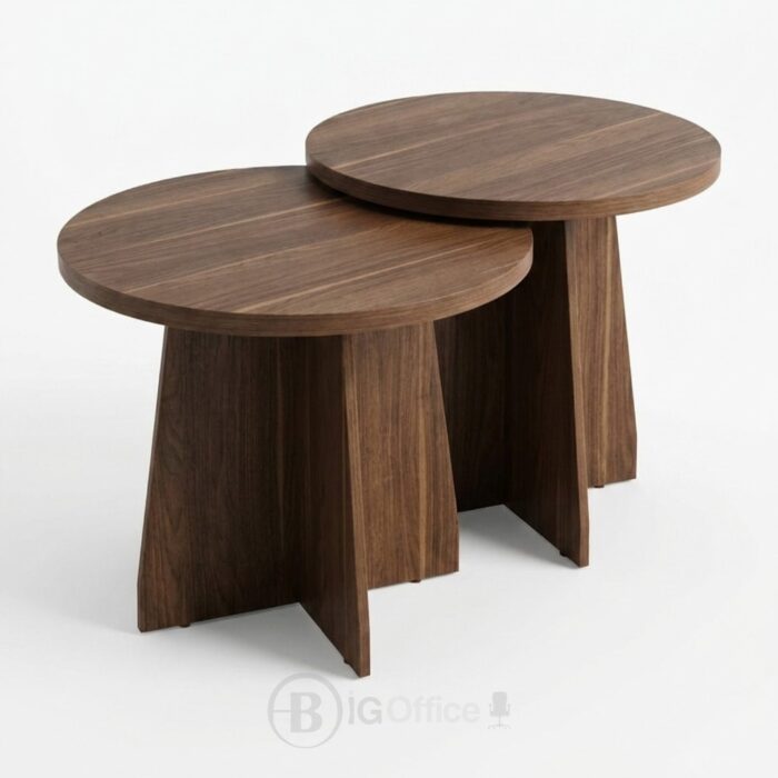 Tables basses rondes gigognes effet noyer - Design minimaliste – Image 4