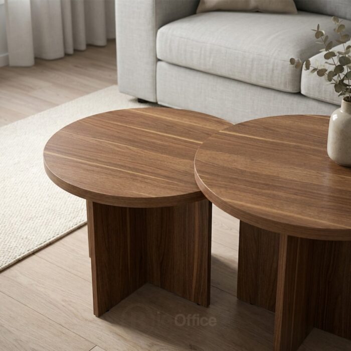 Tables basses rondes gigognes effet noyer - Design minimaliste – Image 7