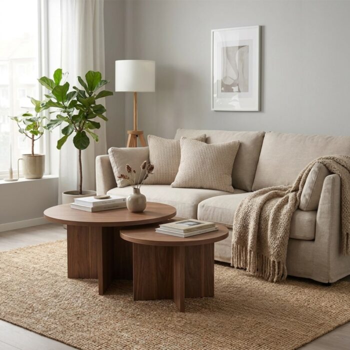 Tables basses rondes gigognes effet noyer - Design minimaliste – Image 8