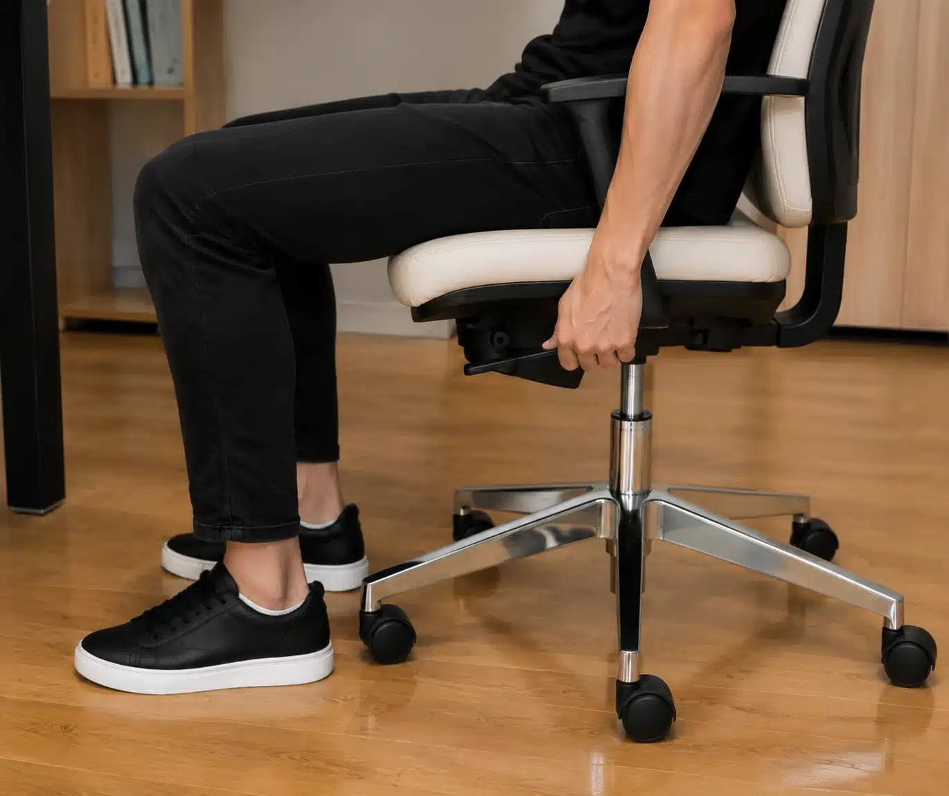 R&eacute;glage du dossier et du soutien lombaire d'une chaise de bureau ergonomique