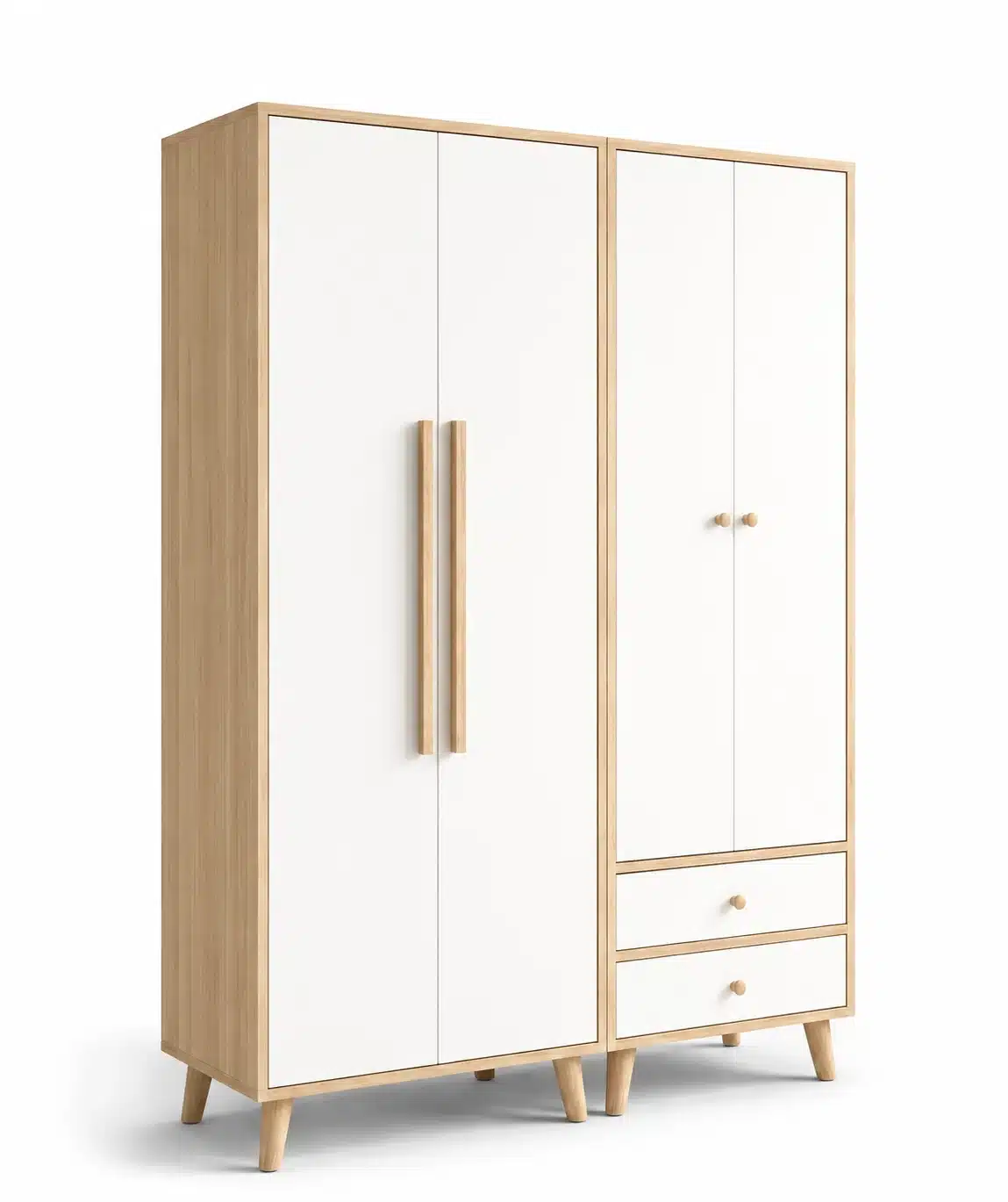 Armoire dressing MDF 140x52x195 cm 4 portes 2 tiroirs blanc bois naturel style scandinave BigOffice.ma Maroc