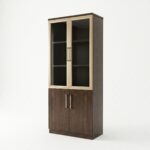 Bibliothèque 2 Portes Vitrées avec Profil Aluminium Doré 200x80x40 cm